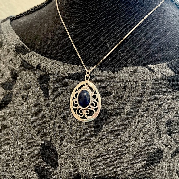 925 Silver and Navy Blue Gemstone 16”925 Italian chain stamped “NORWAY” N255